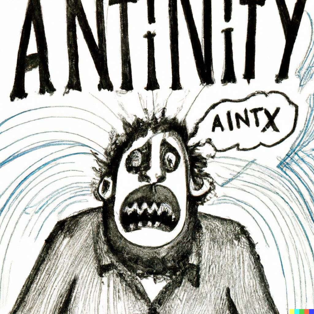 a representation of anxiety, pen and ink caricature